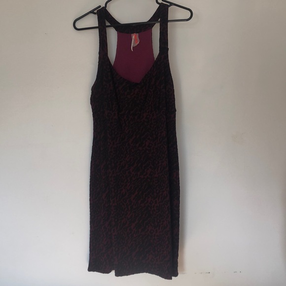 Free People Dark Pink & Velvet Leopard Print Dress - Picture 2 of 7